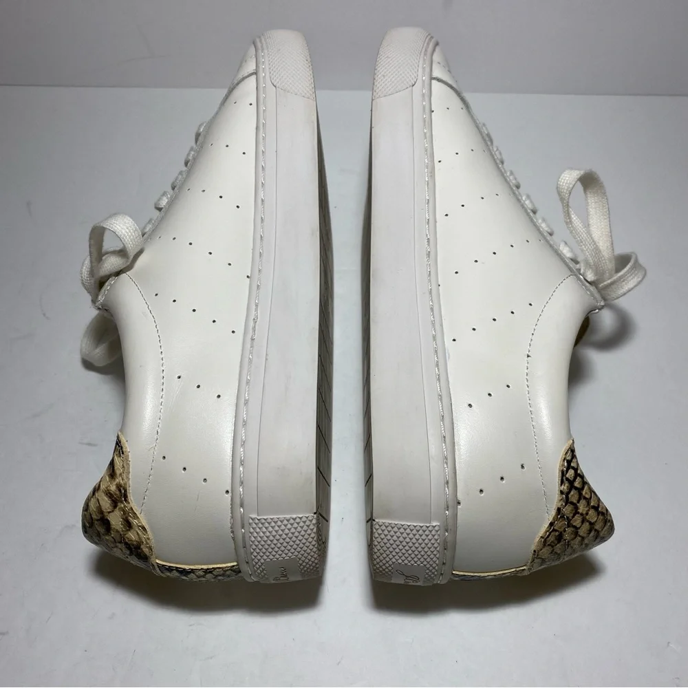 J.Crew Saturday Withe Leather Snake-Print Detail Sneakers Women’s Size 10